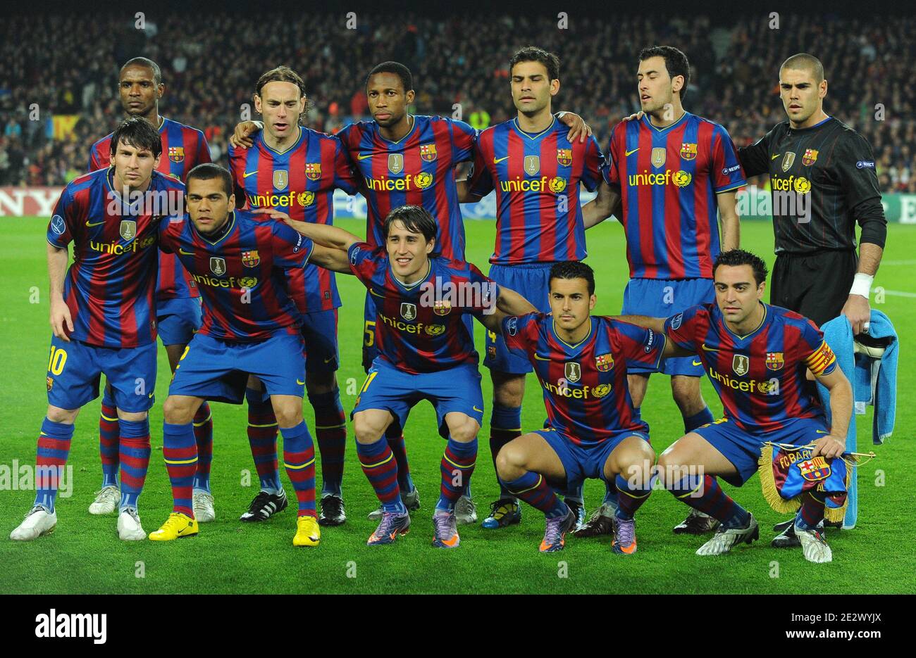 Barceloan Team-Gruppe während der UEFA Champions League, Viertelfinale,  Second Leg Soccer Spiel, FC Barcelona gegen Arsenal im Nou Camp in  Barcelona, Spanien am 6. März 2010. Barcelona besiegte Arsenal 4-1 und  erreichte