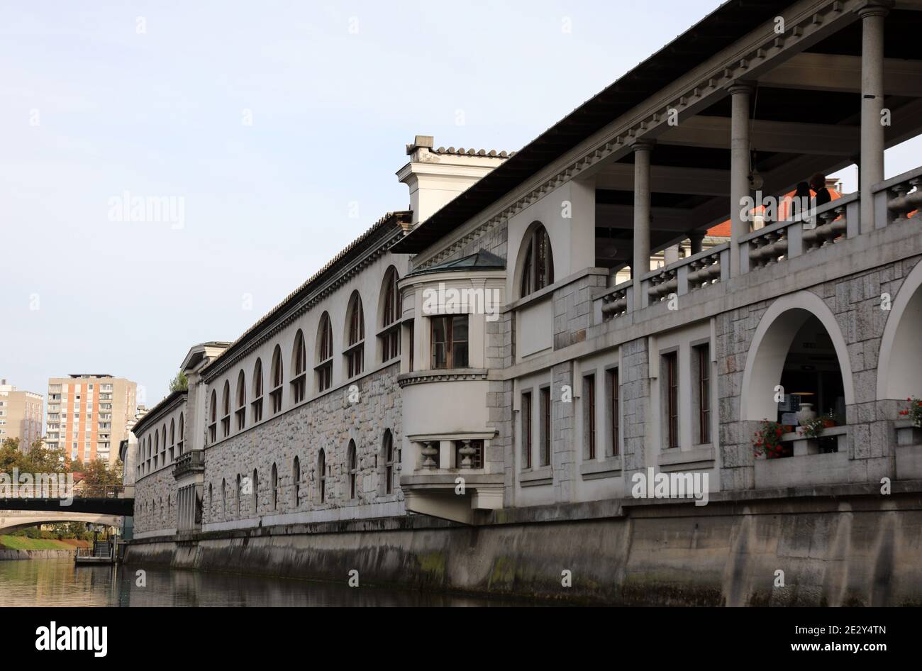 Zentraler Markt am Fluss Ljubljanica in Ljubljana Stockfoto