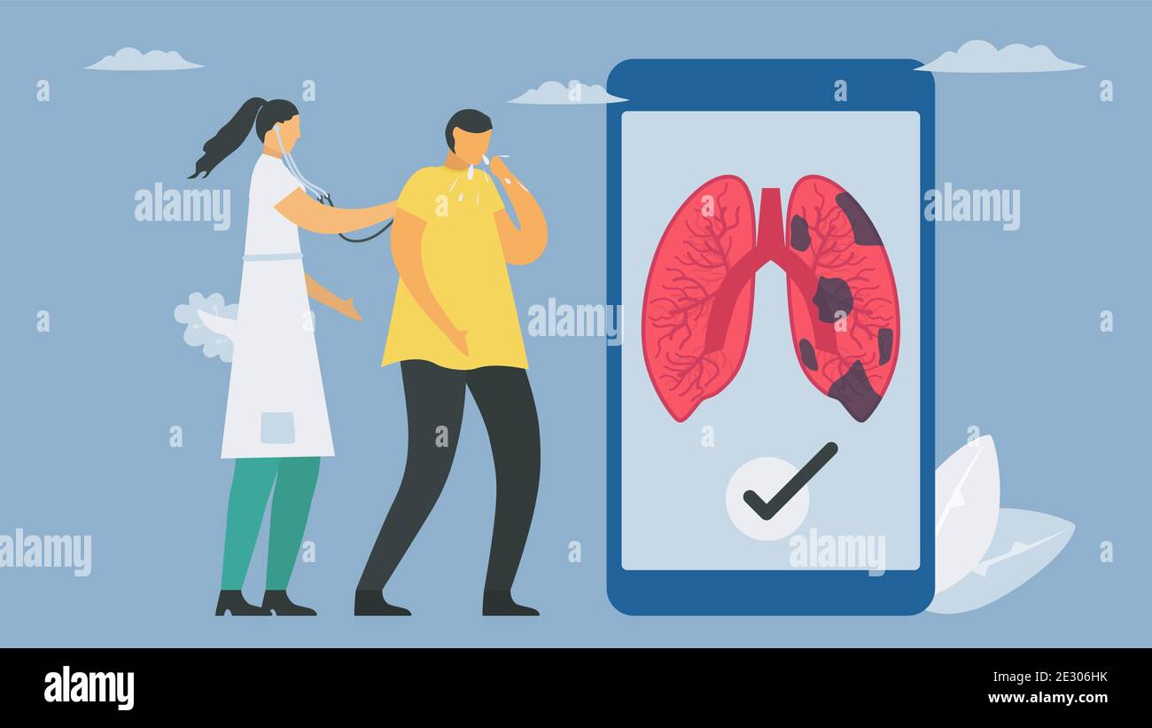 Neue Technologie für die Lungendiagnostik auf dem Smartphone. Chronisch obstruktive Lungenerkrankung verursacht Atemprobleme und schlechten Luftstrom. Pneumologie-Vektor Stock Vektor