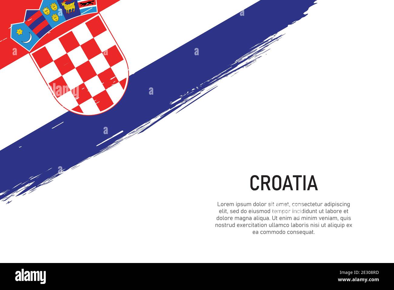 Grunge gestylt Pinsel Schlaganfall Hintergrund mit Flagge von Kroatien. Vorlage für Banner oder Poster. Stock Vektor