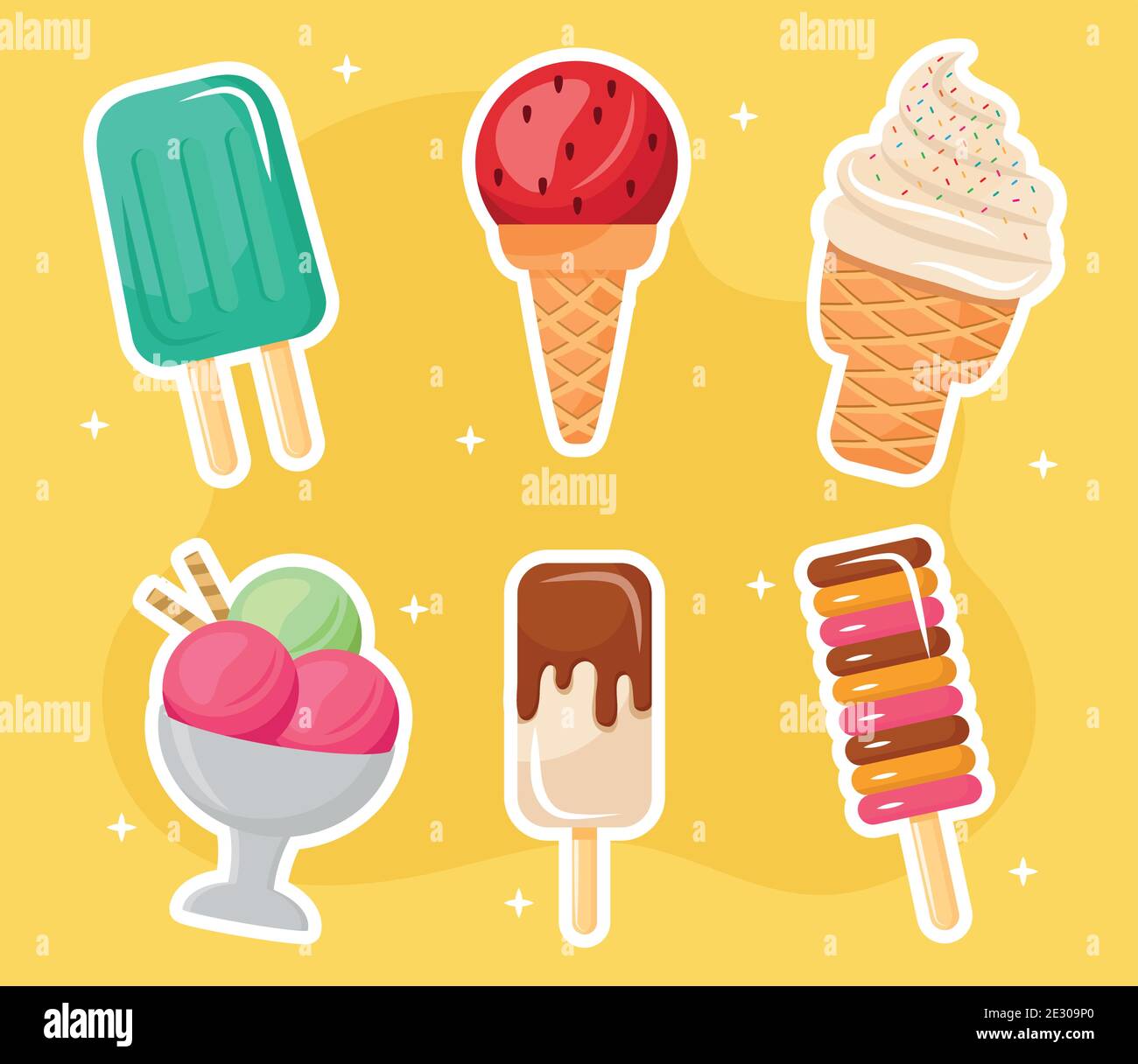 Bündel von sechs Eis-Set-Symbole Stock Vektor