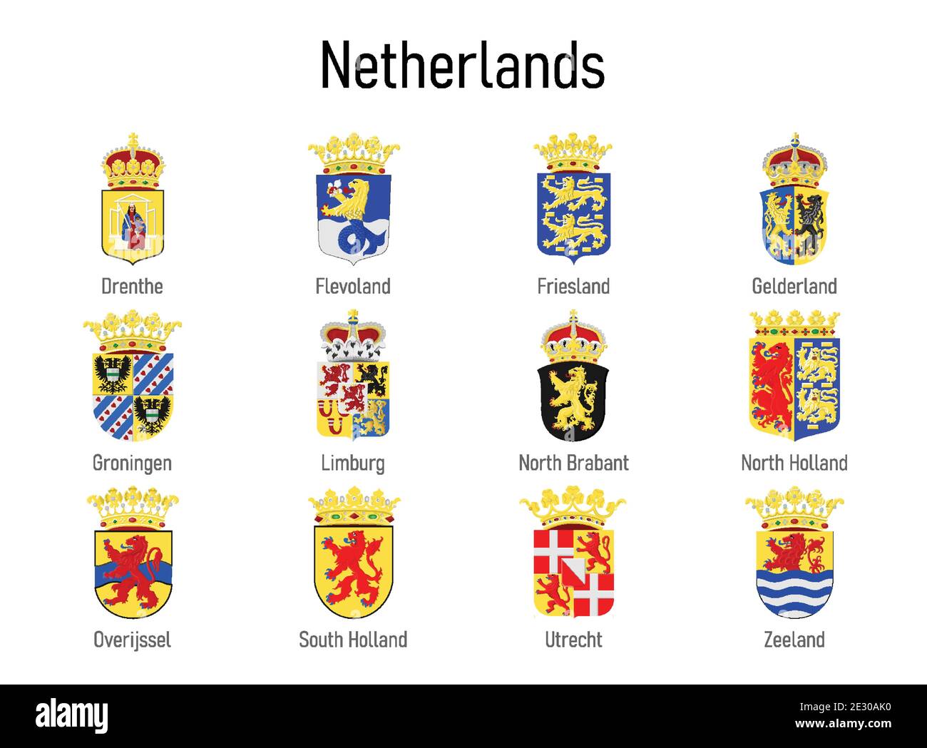 Wappen der Provinz Niederlande, Alle niederländischen Regionen Emblem Sammlung Stock Vektor