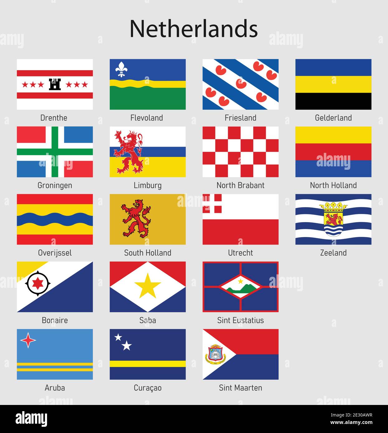 Set Flaggen der Provinzen der Niederlande, Alle niederländischen Regionen Flaggensammlung Stock Vektor