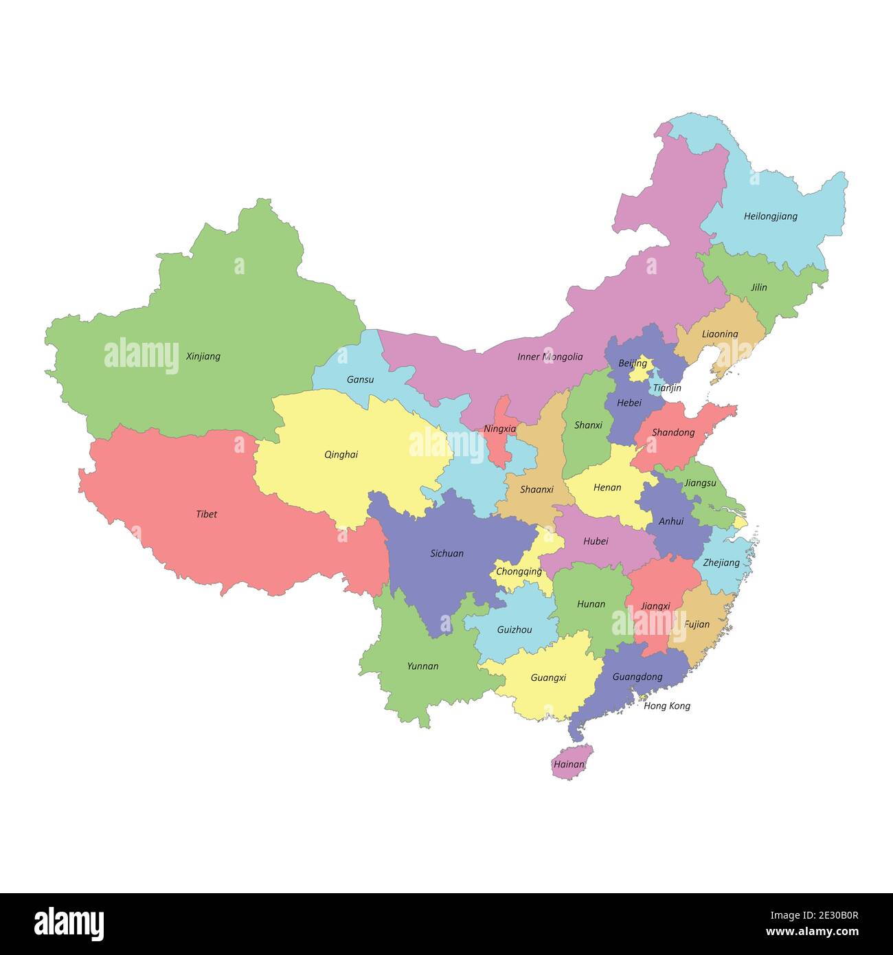 Hochwertige bunt beschriftete Karte von China mit Grenzen von Die Provinzen Stock Vektor