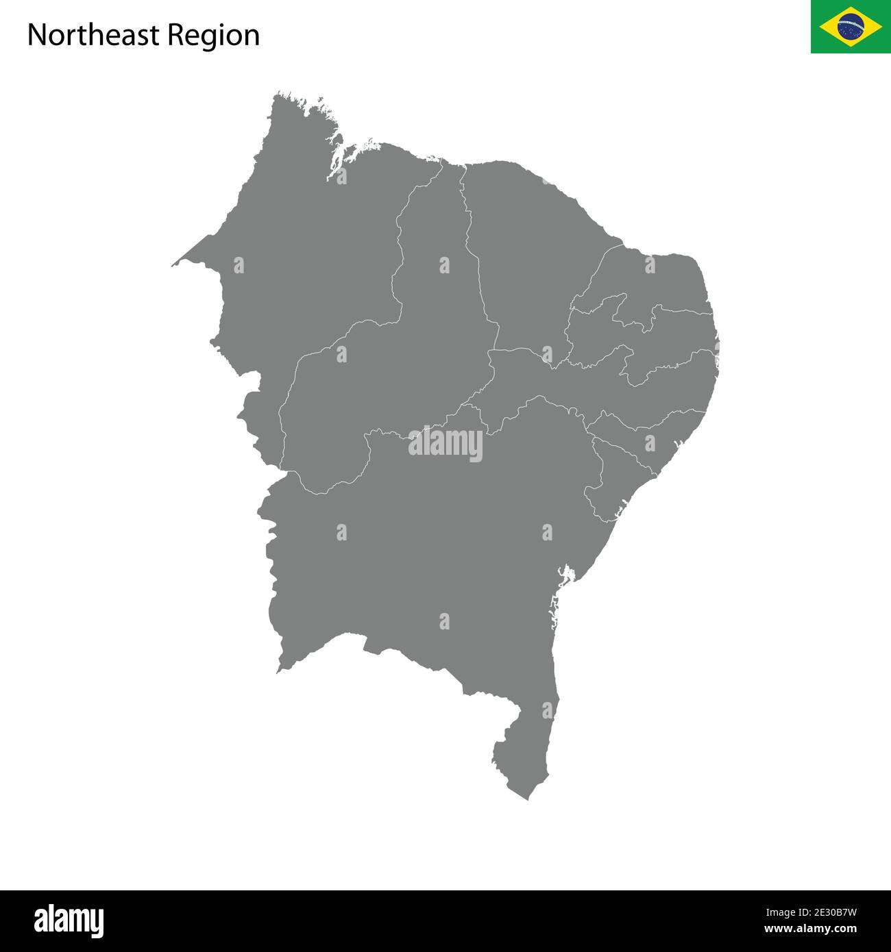 Hochwertige Karte Nordost-Region von Brasilien, mit Grenzen der Staaten Stock Vektor