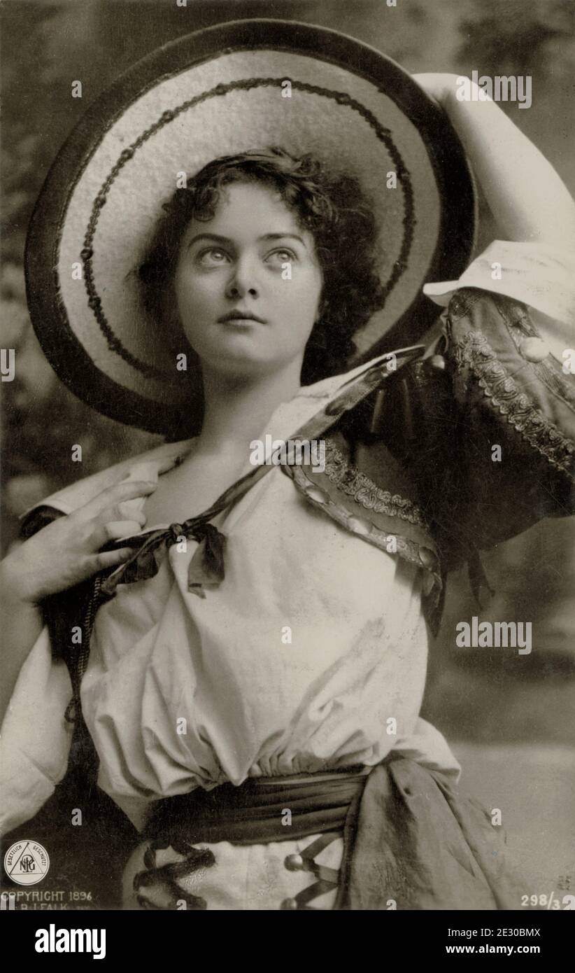 Minnie Ashley (amerikanische Schauspielerin) - Foto von Falk 1896 - Steglitz-Uranotyp-Postkarte - Poststempel 8. November 1905 Var, Frankreich, restauriert von der ursprünglichen Postkarte des Fotografen in Montana Stockfoto