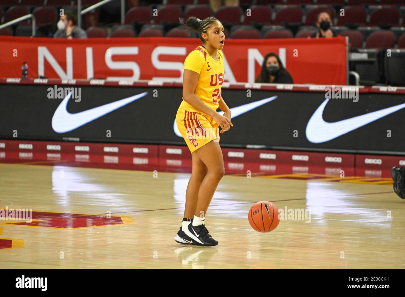 Southern California Trojans Wache Desiree Caldwell (24) während eines NCAA Frauen-Basketball-Spiel gegen die Washington State Cougars, Freitag, 15. Januar, Stockfoto