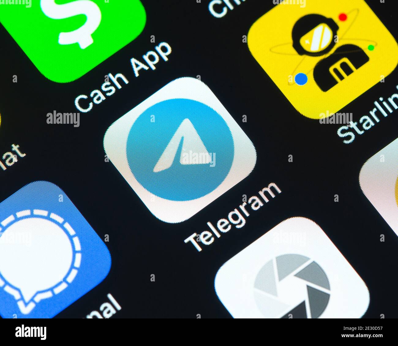 Telegram-App-Symbol auf dem Apple iPhone-Bildschirm Stockfoto