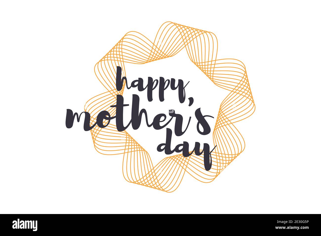 Grafisches Design eines Sprichwort "Happy Mother's day" mit wiederholten welligen Linien bilden Band Abzeichen Form in Blume Abstraktion in orange und grau Farben. H Stockfoto