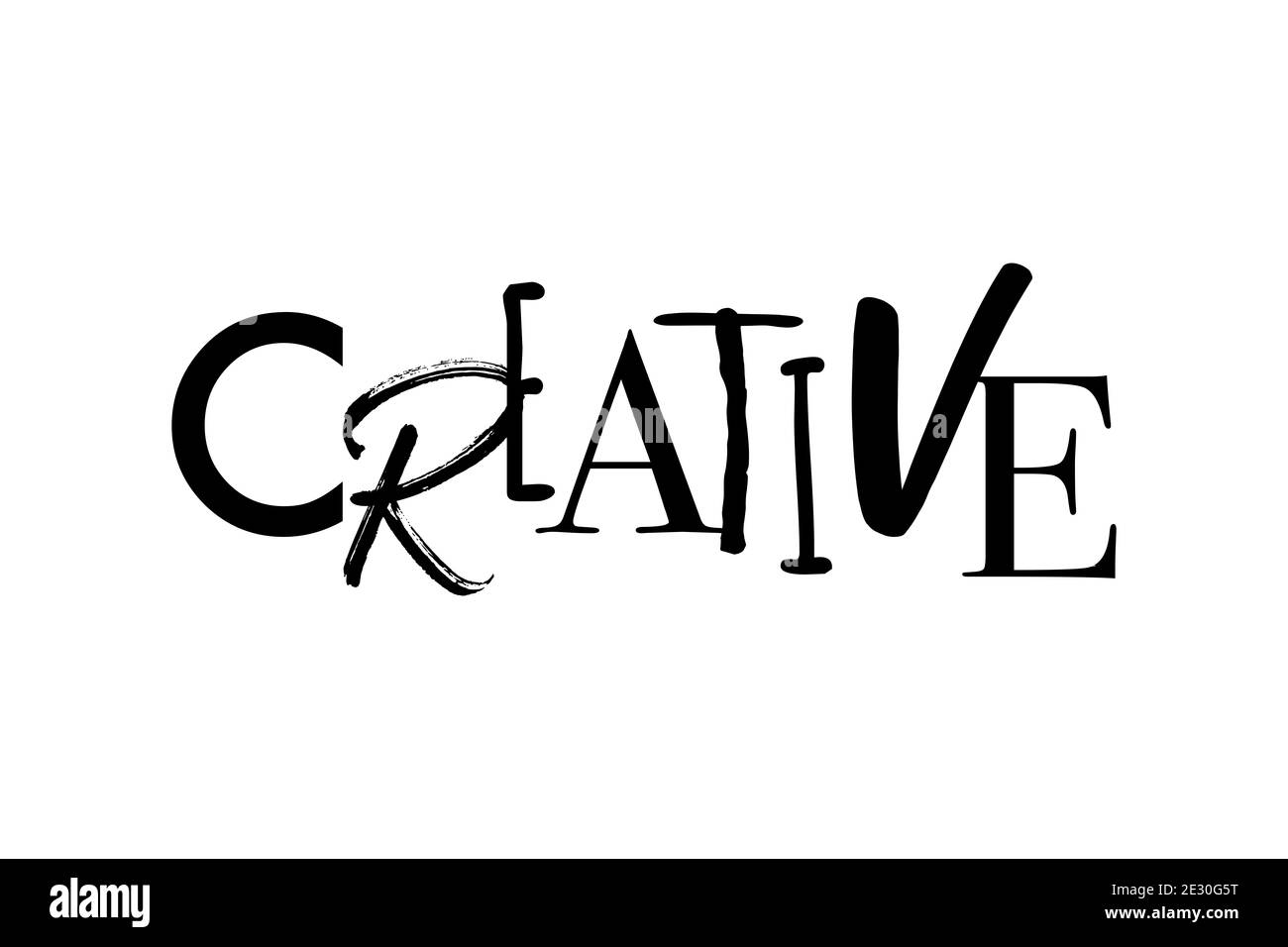 Modernes Grafikdesign eines Wortes 'Creative'. Verschiedene Schriftarten in spielerischer Typografie verwendet. Stockfoto