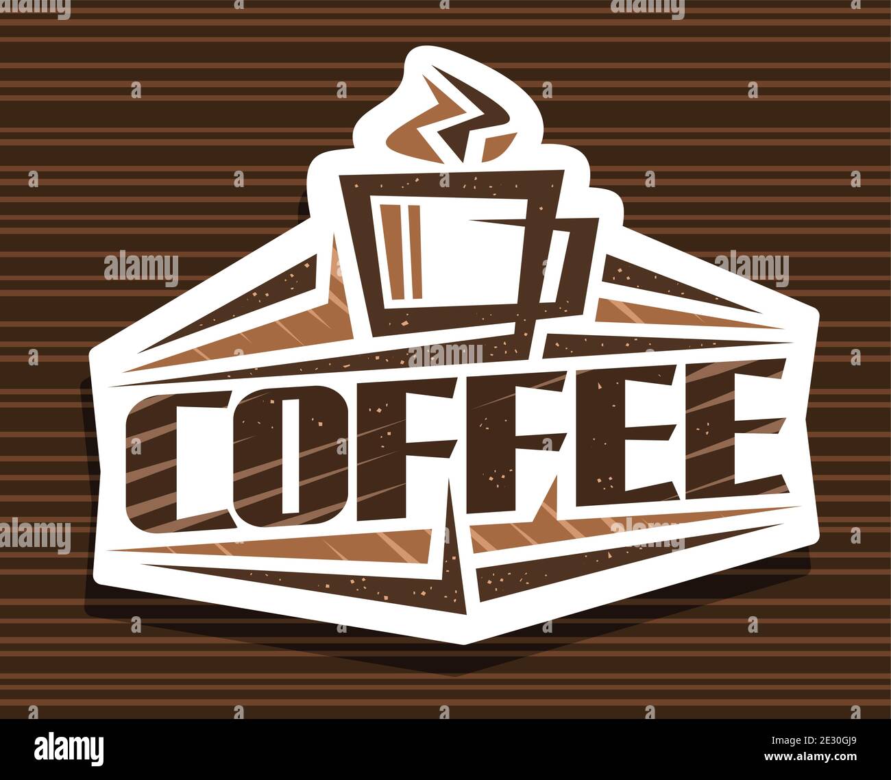Vektor logo für Kaffee trinken, dekorative Namensschild für Cyberpunk Café mit outline Abbildung: gedämpfte Kaffeetasse, scharfen Design Elemente und beschäftigungsprojekt Stock Vektor