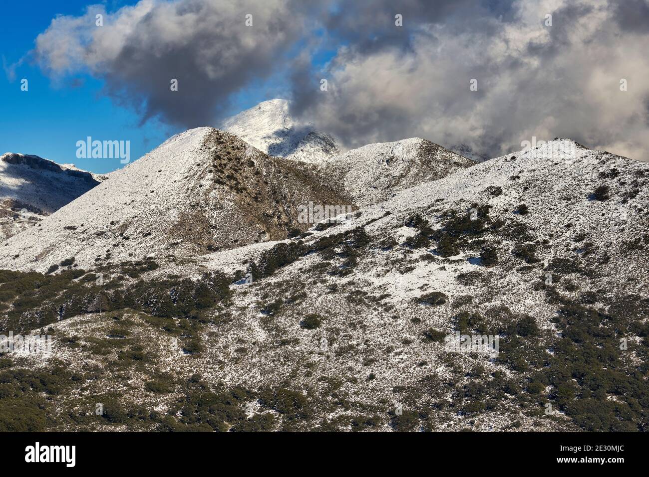 Gipfel von Torrecilla im Nationalpark Sierra de las Nieves in der Sierra de Ronda, Malaga. Andalusien, Spanien Stockfoto