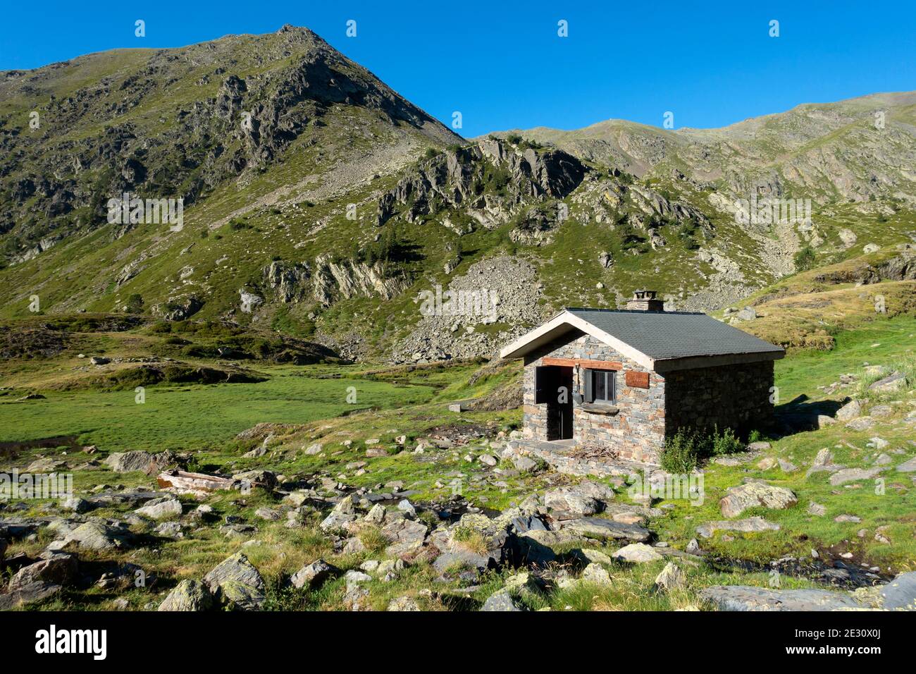 Angonella Berghütte.Llorts.Andorra Stockfoto