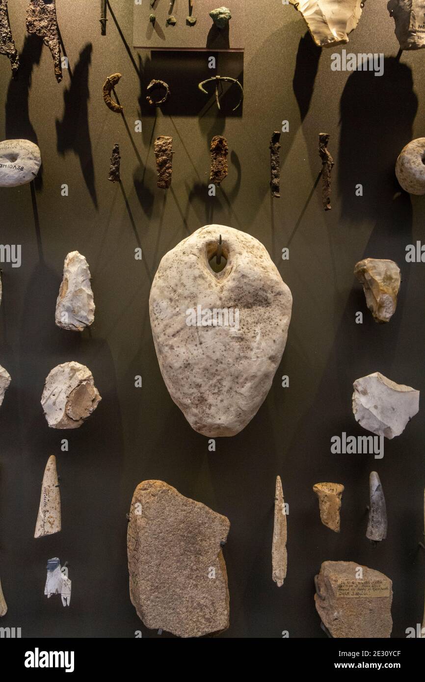 Objekte aus dem Winkelbury Hill Fort Eisenzeit Hortfund (500BC-1st Jahrhundert n. Chr.) im Salisbury Museum, Salisbury, Wiltshire, Großbritannien. Stockfoto