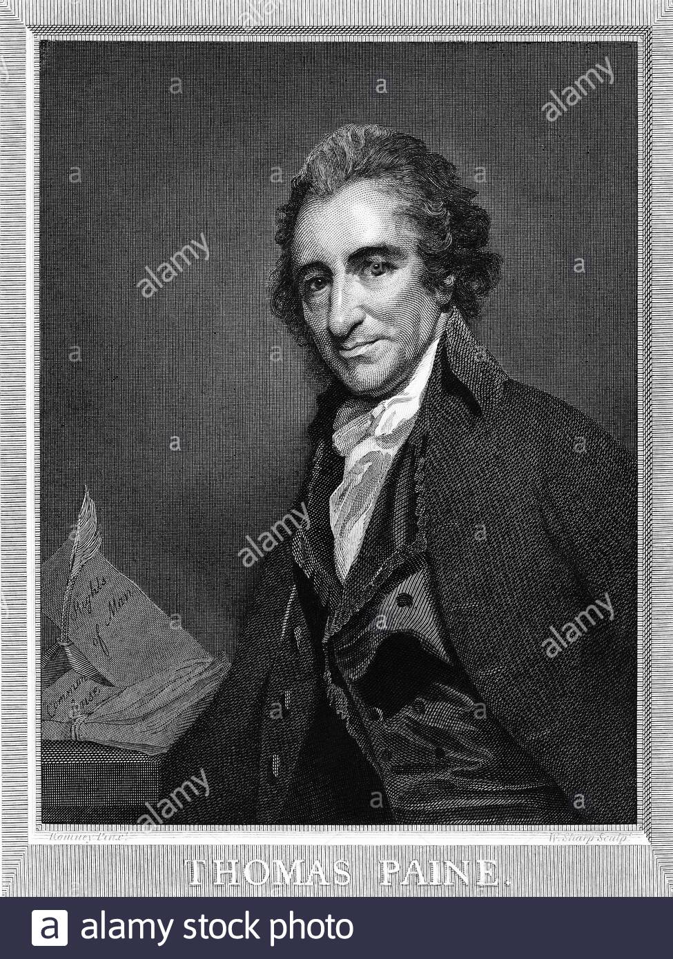 Thomas Paine Portrait, 1737 – 1809, war ein in England geborener amerikanischer politischer Aktivist, Philosoph, Politiktheoretiker und Revolutionär, Vintage Gravur von 1793 Stockfoto