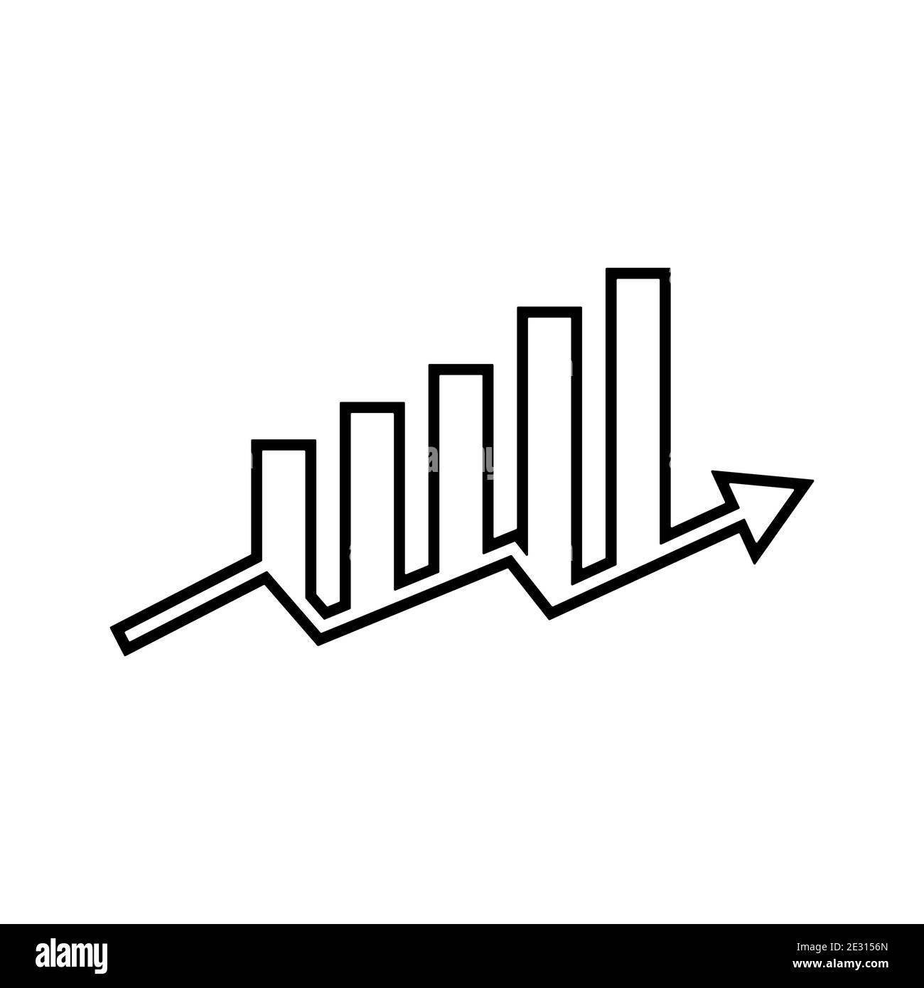 Balkendiagramm und Pfeil nach oben Symbol. Konzept zur Steigerung von Aktien oder Gewinnen. Vektorgrafik für schwarze Symbole. Stock Vektor