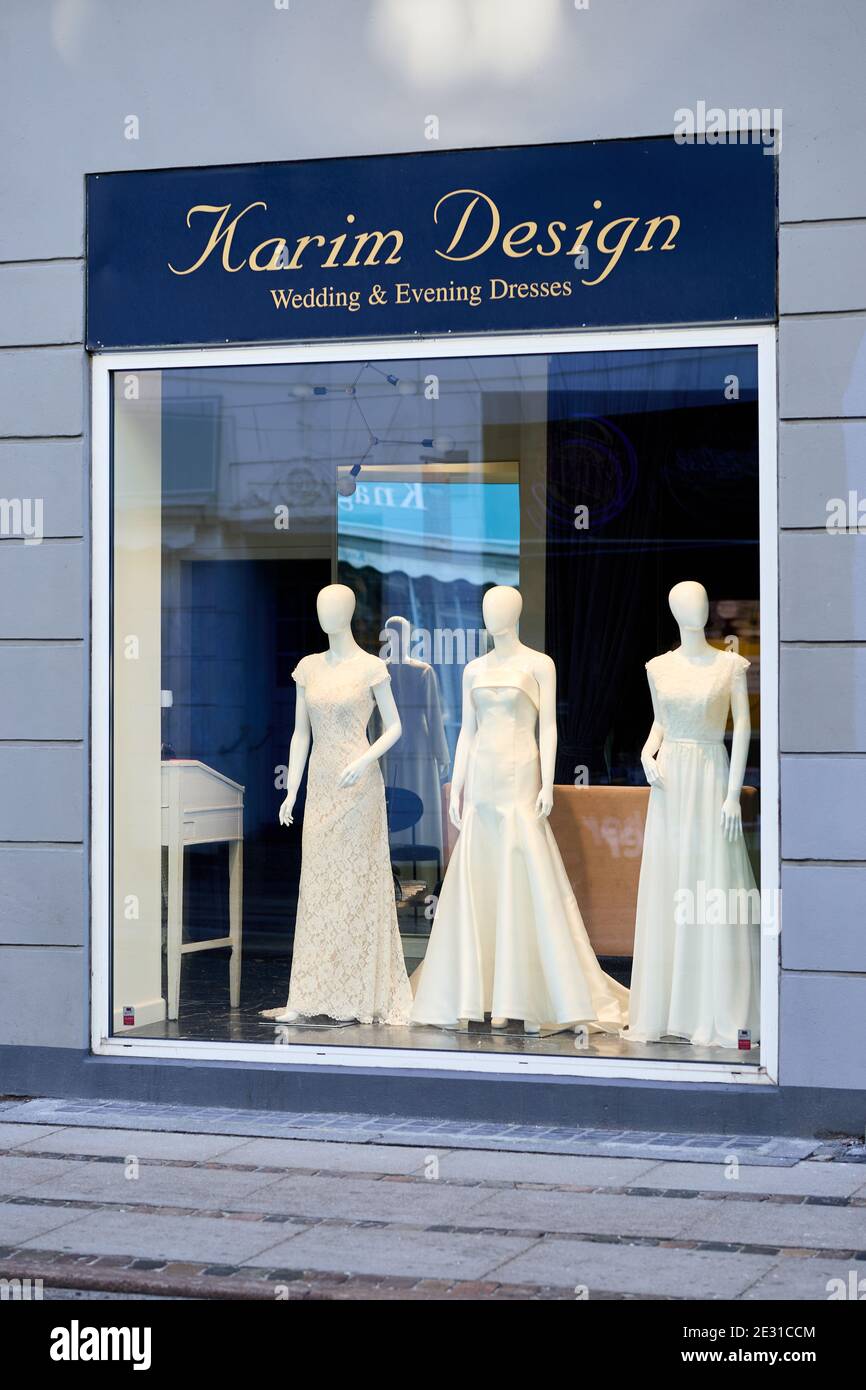 Geschäft für Hochzeit und Abendkleid (Karim Design, Hochzeit & Abendkleider); Kopenhagen, Dänemark Stockfoto