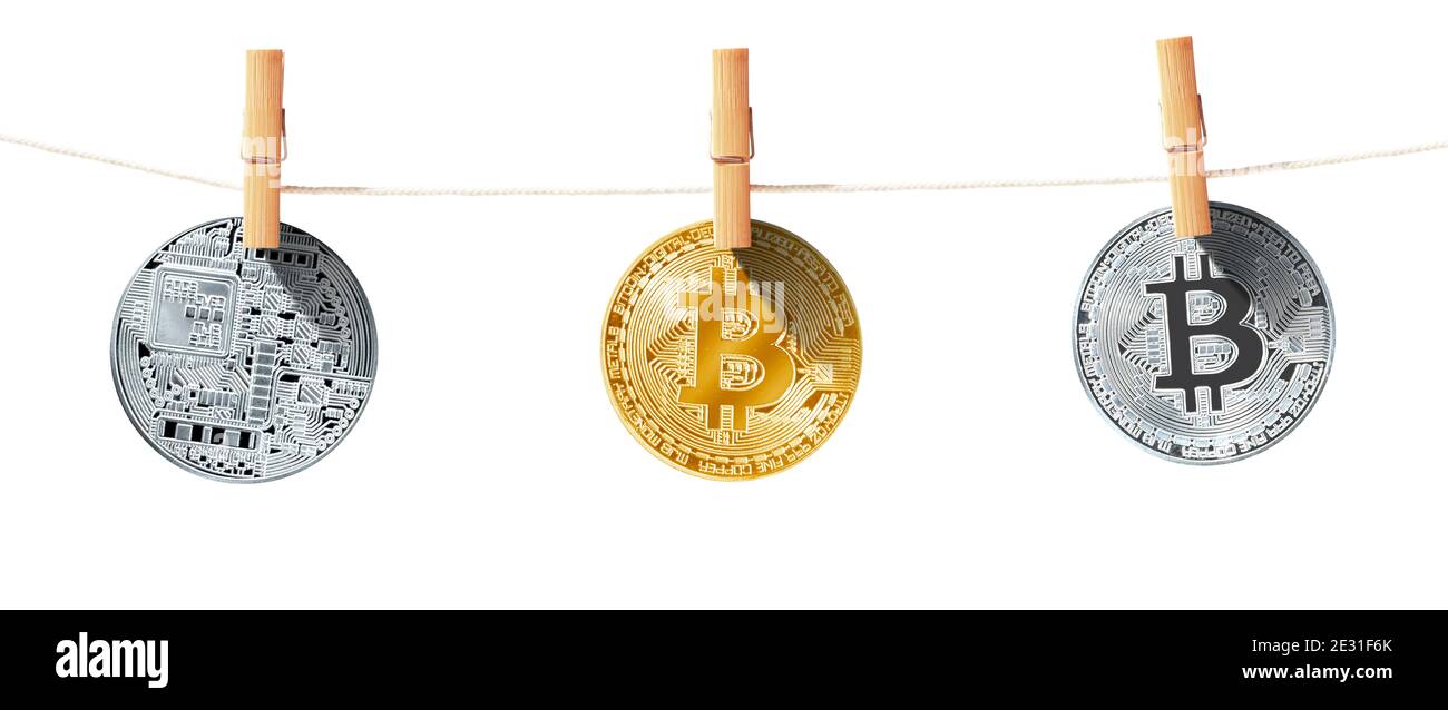 Kryptowährung Konzept. Trends bei den Bitcoin-Wechselkursen. Aufstieg und Fall von Bitcoin. Stockfoto