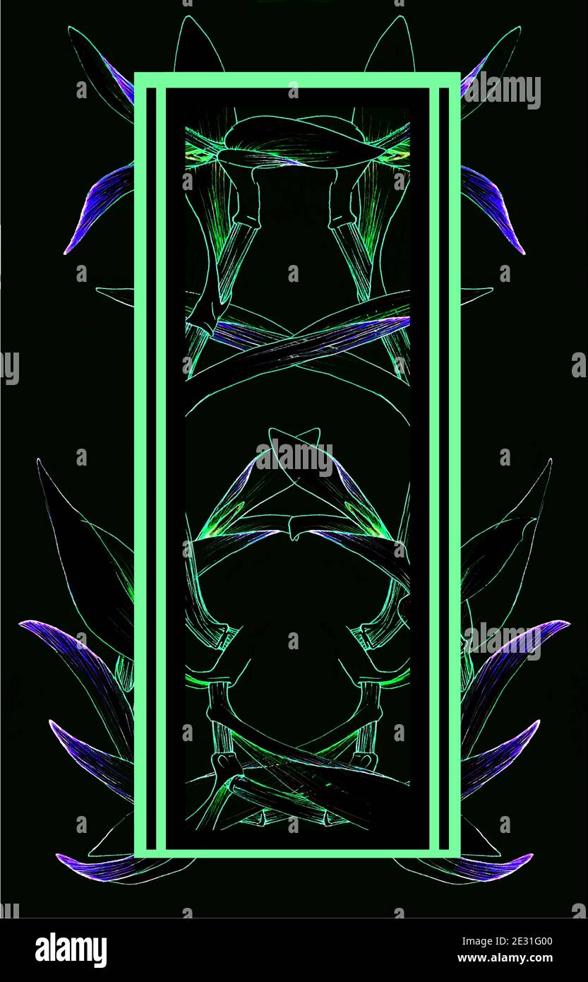 Linienkunstzeichnung von Spiderwort (Tradescantia) für Etiketten, Hintergründe und Plakate mit Neonpalette. Stock Vektor
