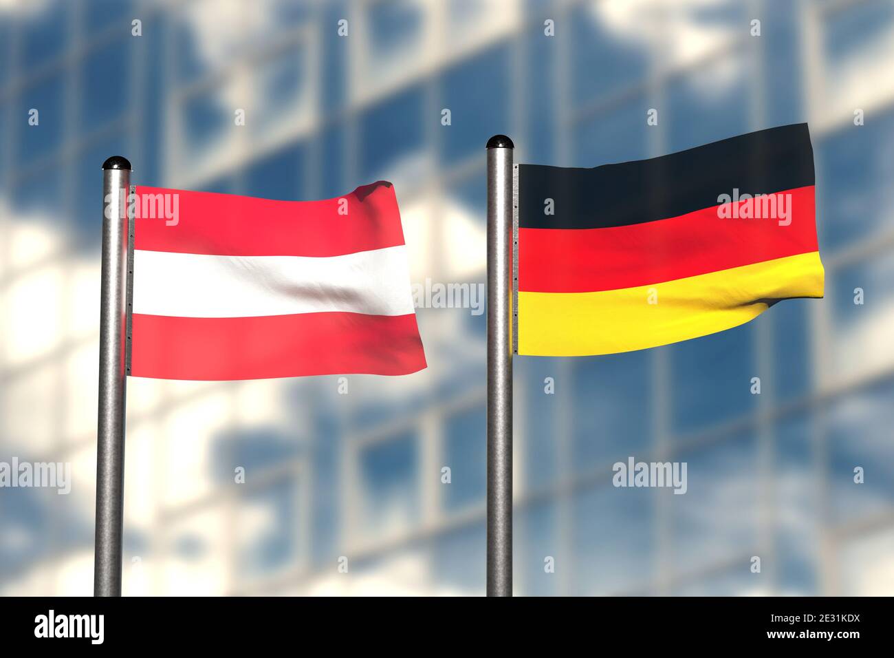 3d Rendering Einer Flagge sterreichs Und Deutschlands Vor Einem 3d-rendering-einer-flagge-sterreichs-und-deutschlands-vor-einem