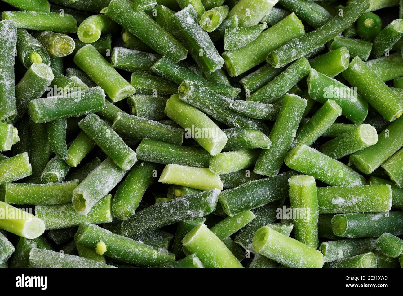 Nahaufnahme gefrorene geschnittene grüne bohne (Haricot vert) Stockfoto