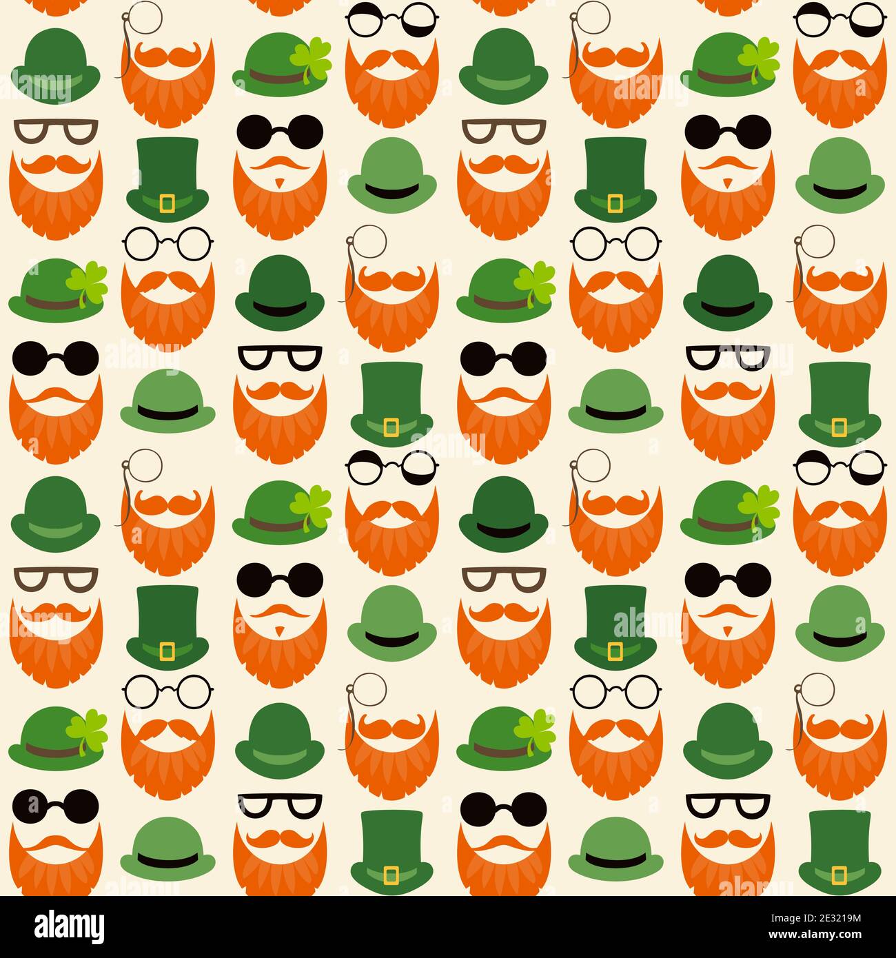 Nahtlose Vektor-Muster mit Gesichtern in Hüten. St. Patrick's Day Texturdruck. Stock Vektor