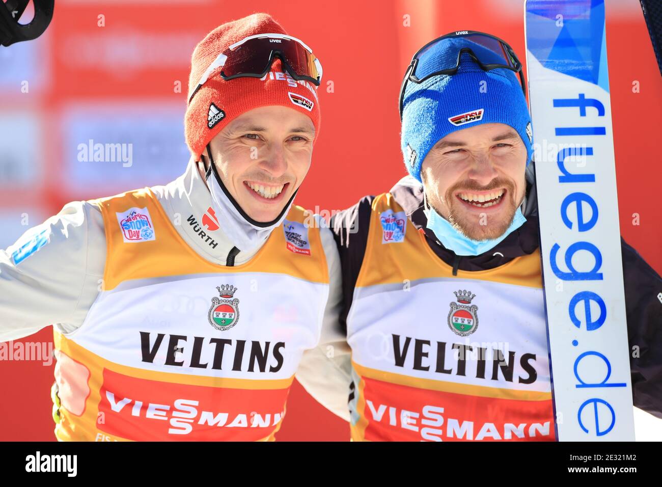 Val Di Fiemme, Trentino, Italien. 16. Januar 2021; Val Di Fiemme, Predazzo, Trentino, Italien; International Ski Federation Nordic Combined Team Sprint World Cup, Fabian Riessle (GER), Johannes Lamparter (AUT) Credit: Action Plus Sports Images/Alamy Live News Stockfoto