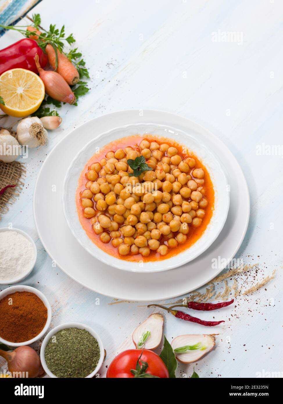 Traditionelles Türkisches Chickpea-Essen. Die klassische Fleischlose Kochmethode. Stockfoto