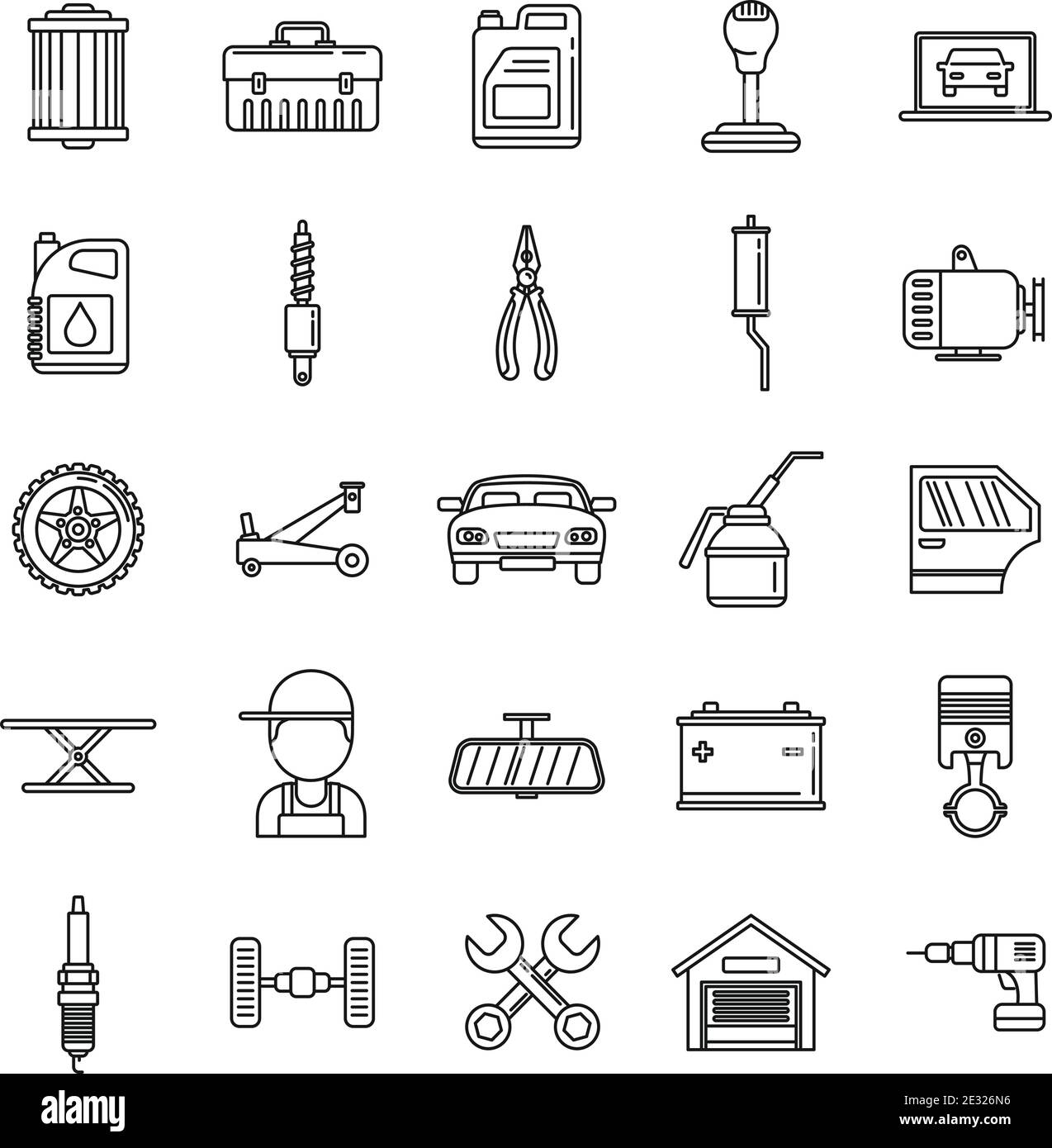 Auto Mechanic Arbeit Symbole gesetzt, Umriss Stil Stock Vektor