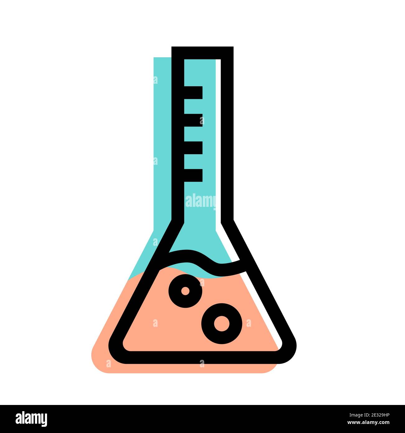 Glaskolben mit einer chemischen Lösung. Element für Labore, Wissenschaft und Bildung. Vektorsymbol auf weißem Hintergrund. Stock Vektor