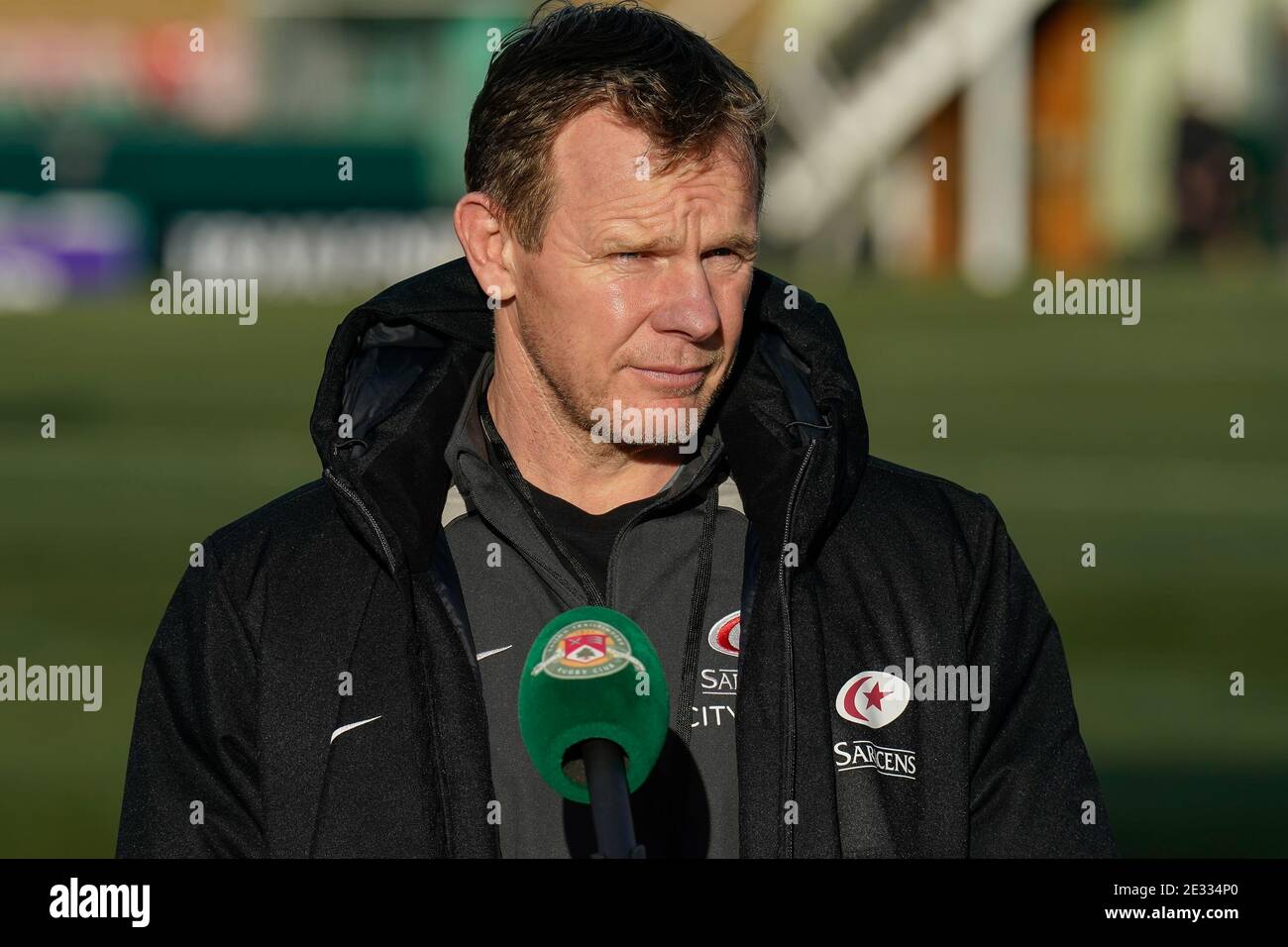 Castle Bar, West Ealing, Großbritannien. Januar 2021. Mark McCall, Director of Rugby, Saracens beim Trailfinders Challenge Cup Spiel zwischen Ealing Trailfinders und Saracens in Castle Bar, West Ealing, England am 16. Januar 2021. Foto von David Horn/Prime Media Images Kredit: Prime Media Images/Alamy Live News Stockfoto