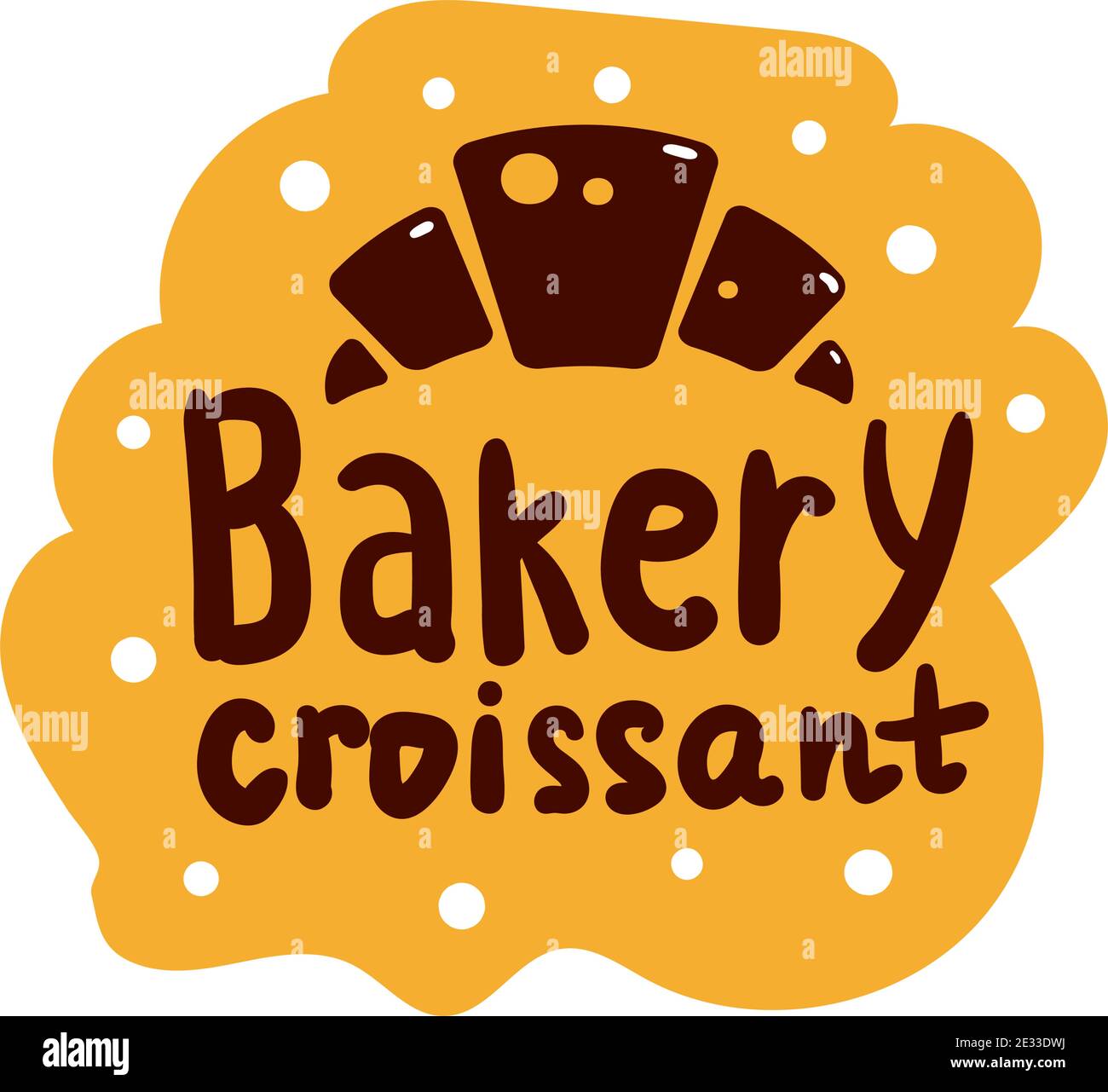 Bakery Croissant Produktlogo und Ikone mit Schriftzug. Flache Bagel und Croissant und Baguette Silhouetten mit Schildern für Konditorei. Essen von doug Stock Vektor