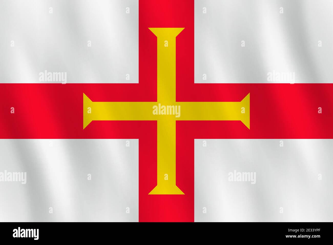 Guernsey Flagge mit wehender Wirkung, offizieller Anteil. Stock Vektor