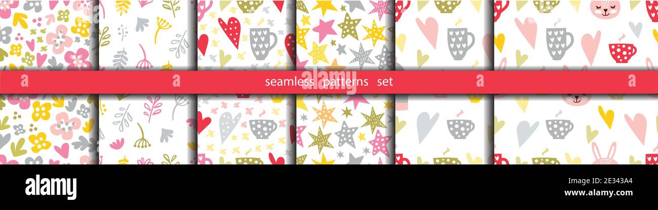 Cute Baby nahtlose Vektor-Muster gesetzt. Vektor Hintergrund kindisch Textildruck. Niedliche Pastell-Textur für Einladung, Einladung Vorlage, Karte, Geburt par Stock Vektor