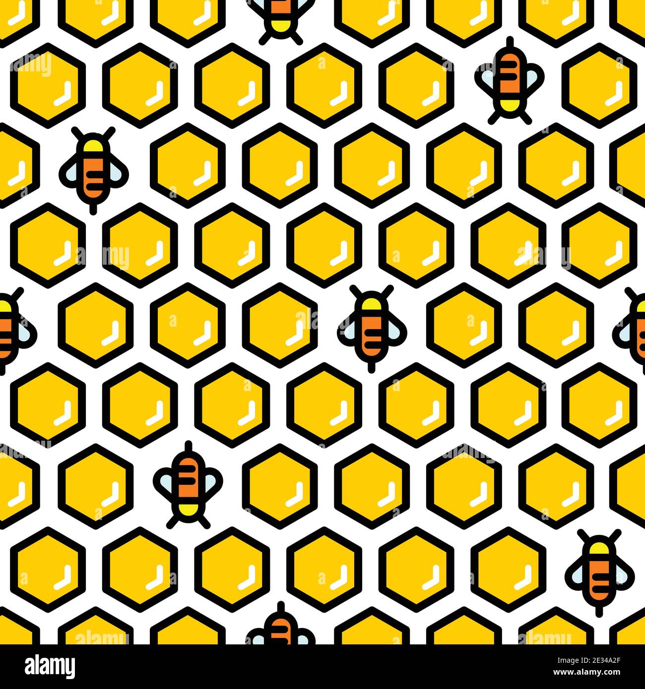 Nahtloses Vektor-gelbes Wabenmuster. Honig Hintergrund mit Biene. Stock Vektor