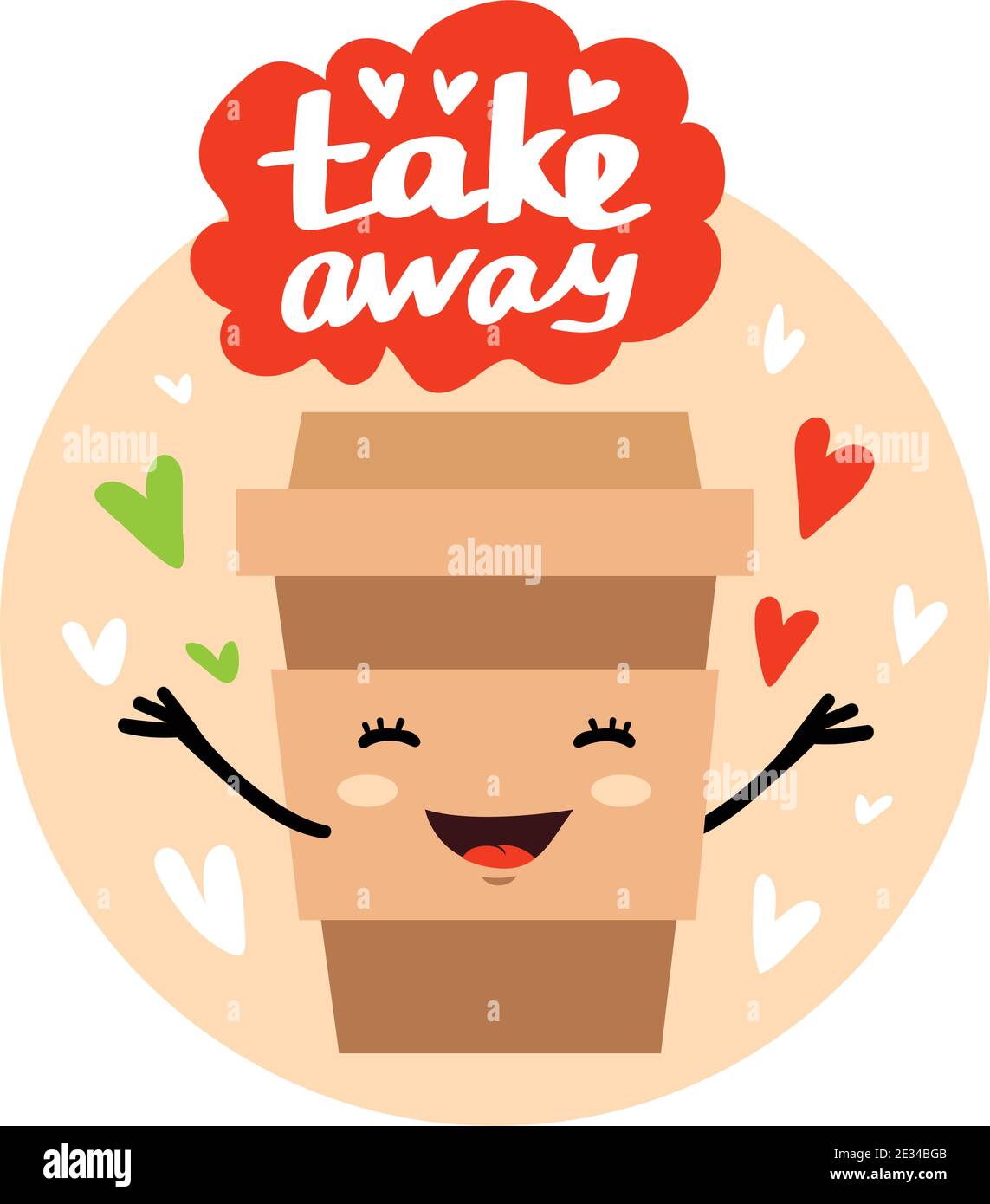 Cartoon Kaffee oder Tee Tasse. Kaffee, Tee zum Mitnehmen. Vektor flache Cartoon-Illustration Stock Vektor