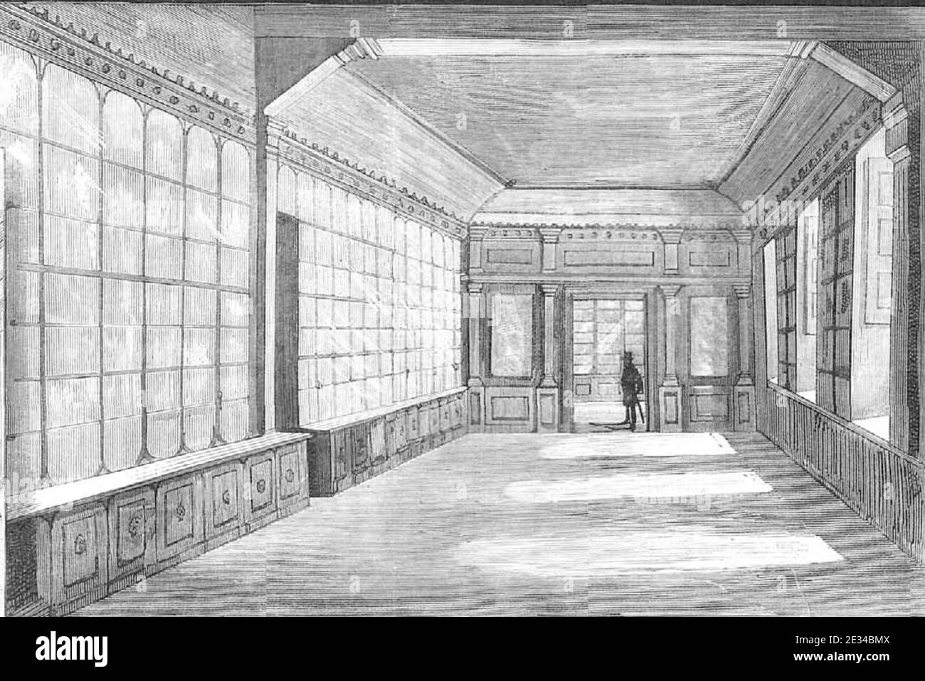 Madrid, Escuela-Modelo, inaurada el 21 de septiembre de 1885, salón destinado a biblioteca, de Comba, La Ilustración Española y Americana, 30-09-1885 (beschnitten). Stockfoto