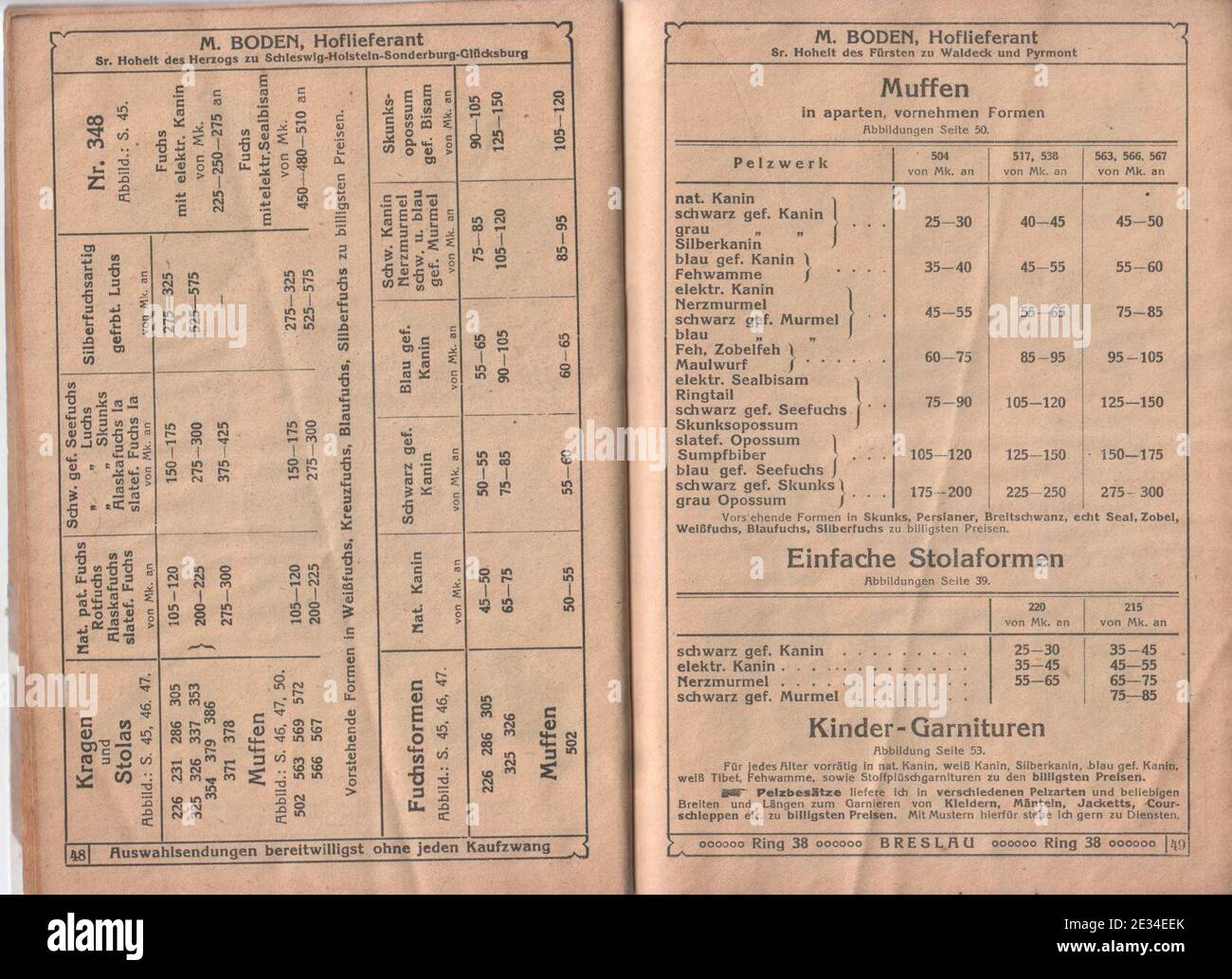 M. Boden, Breslau, Katalog Winter 1917-18 -23. Stockfoto