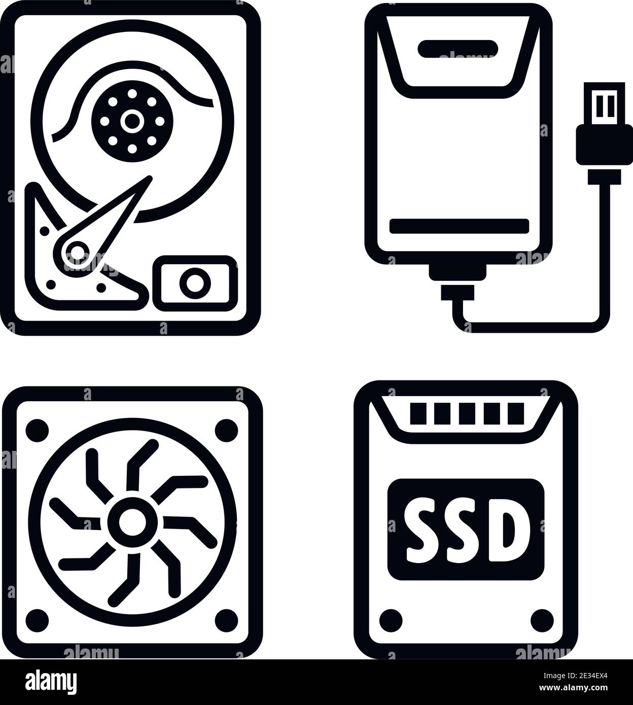 Symbole für Festplattencomputer festgelegt. Vektorlogo. Stock Vektor