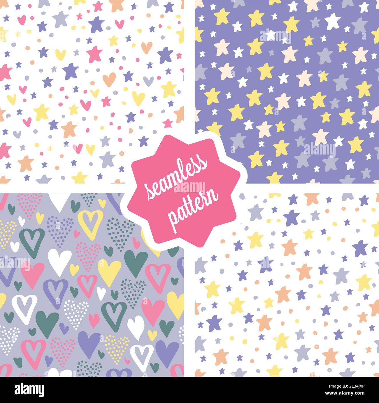 Vektor-Set von nahtlosen Muster in Pastellfarben mit Sternen. Stock Vektor