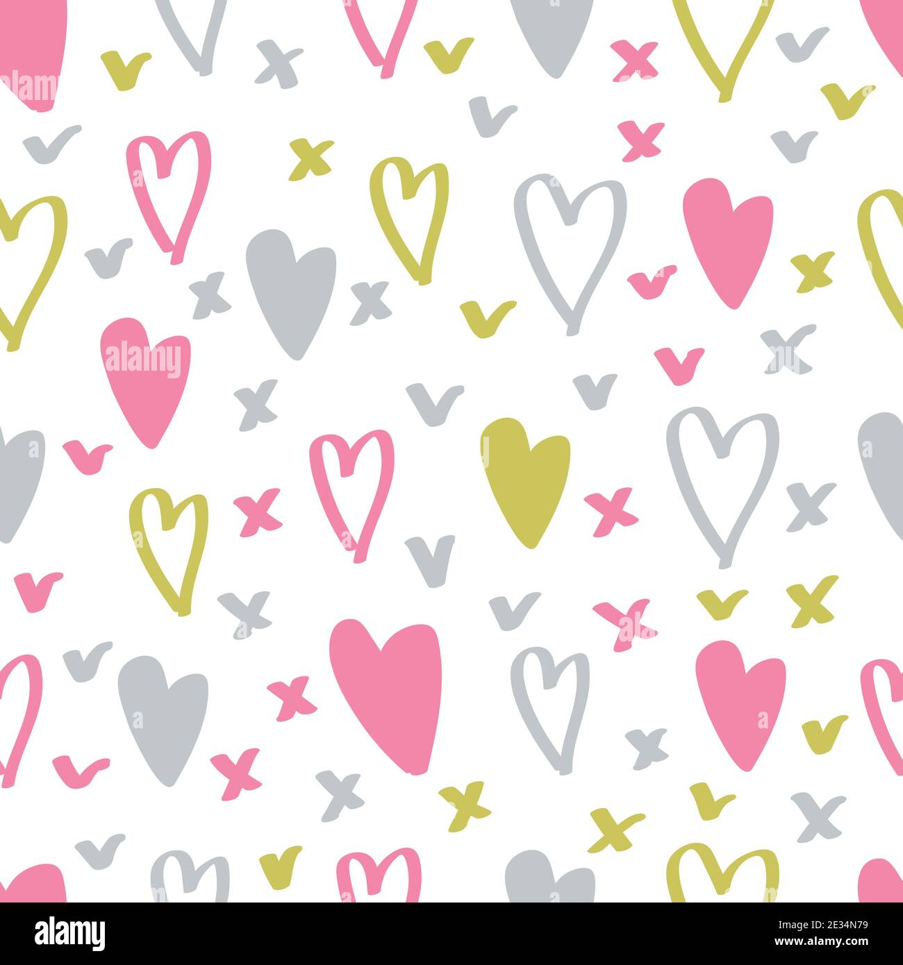 Einfache Herzen nahtlose Vektor-Muster. Valentinstag Hintergrund. Flaches Design endlose chaotische Herzen Silhouetten. Stock Vektor