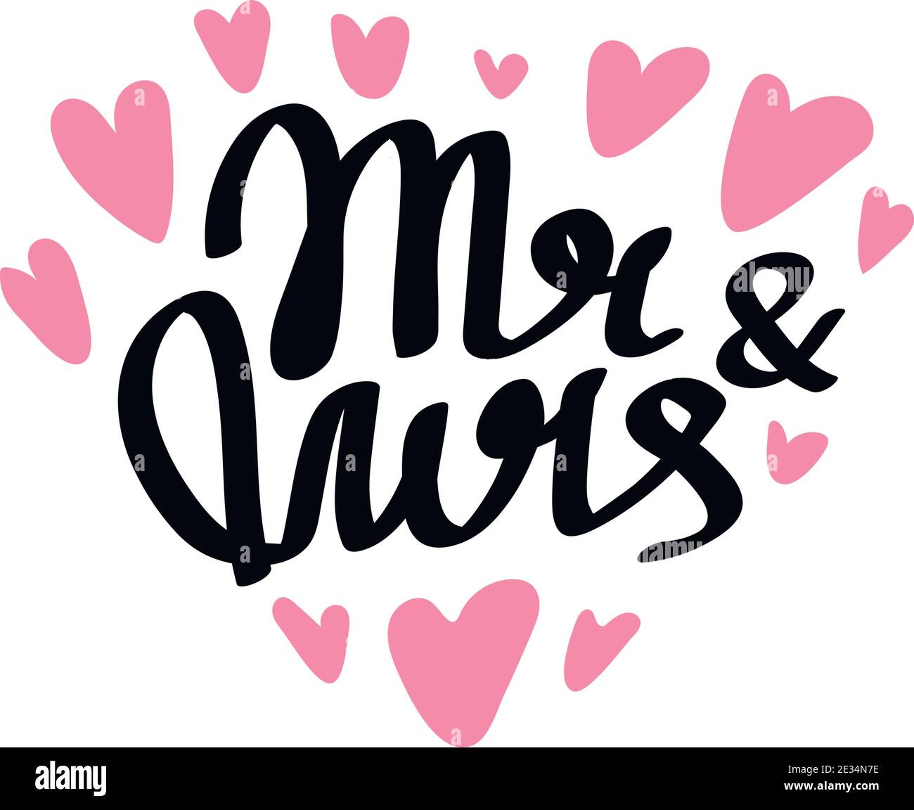 Herr und Frau Hand geschriebenen Schriftzug. Mister und Missis Hochzeit Kalligraphie für Karten, Einladungen. Isoliert auf weißem Hintergrund. Vektor-Illustration. Stock Vektor