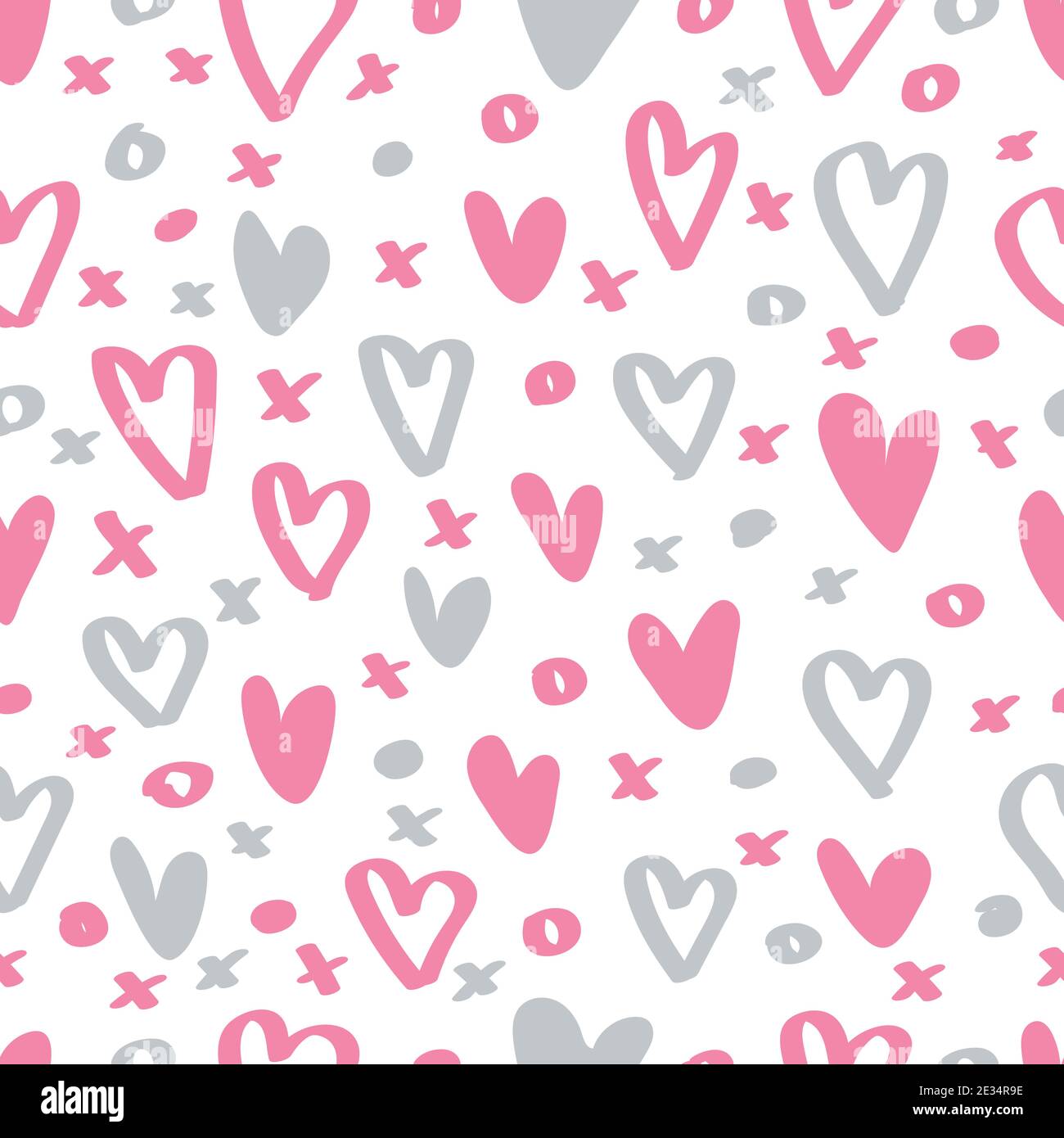 Einfache Herzen nahtlose Vektor-Muster. Valentinstag Hintergrund. Flaches Design endlose chaotische Herzen Silhouetten. Stock Vektor