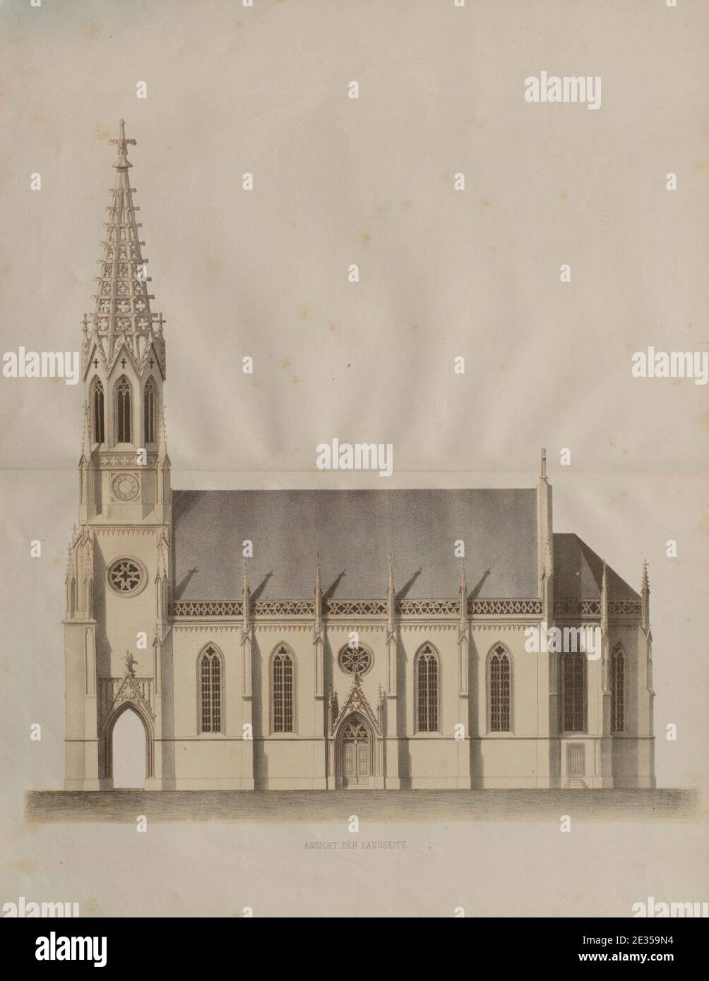 Ludwig Friedrich Gaab, Berger Kirche in Stuttgart-Berg, Ansicht von Süden, 1862. Stockfoto
