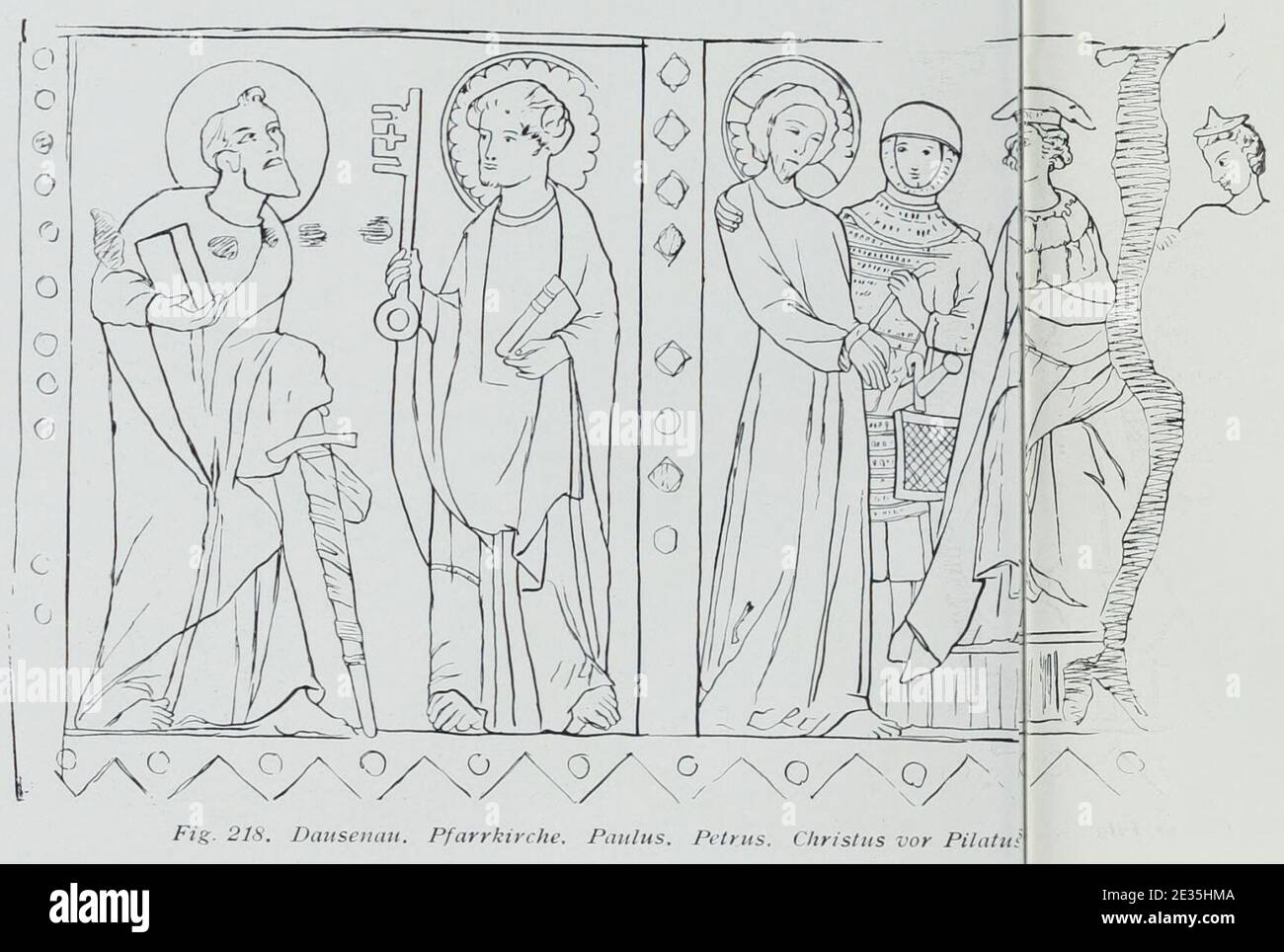 Luthmer III-218-Dausenau Pfarrkirche Paulus Petrus Christus vor Pilatus. Stockfoto