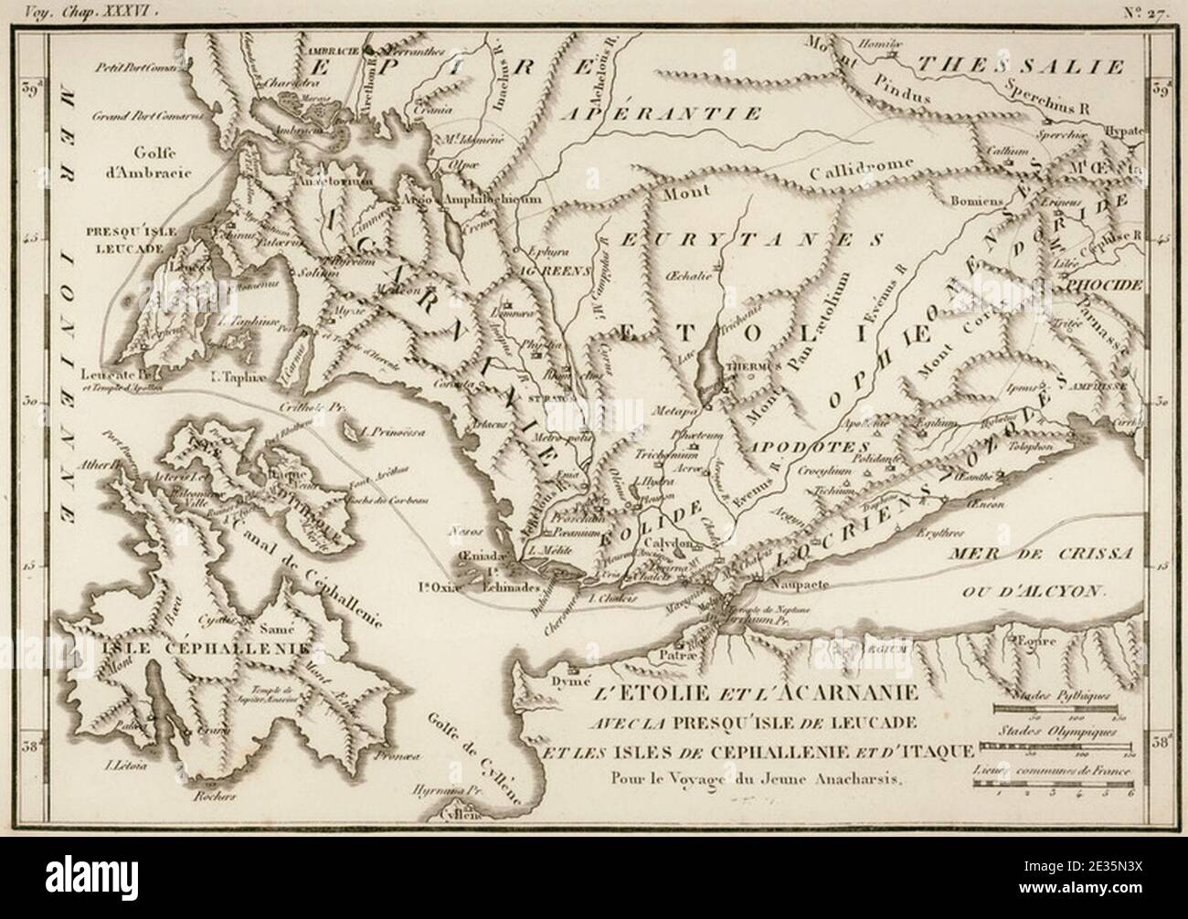 L’Etolie et l’Acarnanie avec la presqu’isle de Leucade et les Isles de Cephallenie et d’Itaque - Jean-Jacques Barthélemy - 1832. Stockfoto