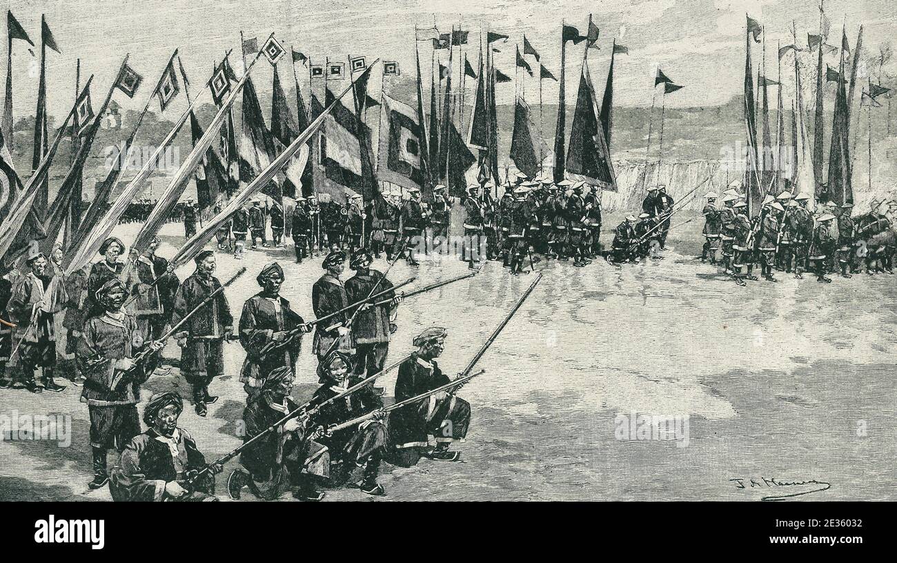 Der Krieg im Osten - die Standardträger der chinesischen Armee - Chinesisch-Japanischer Krieg, 1895 Stockfoto