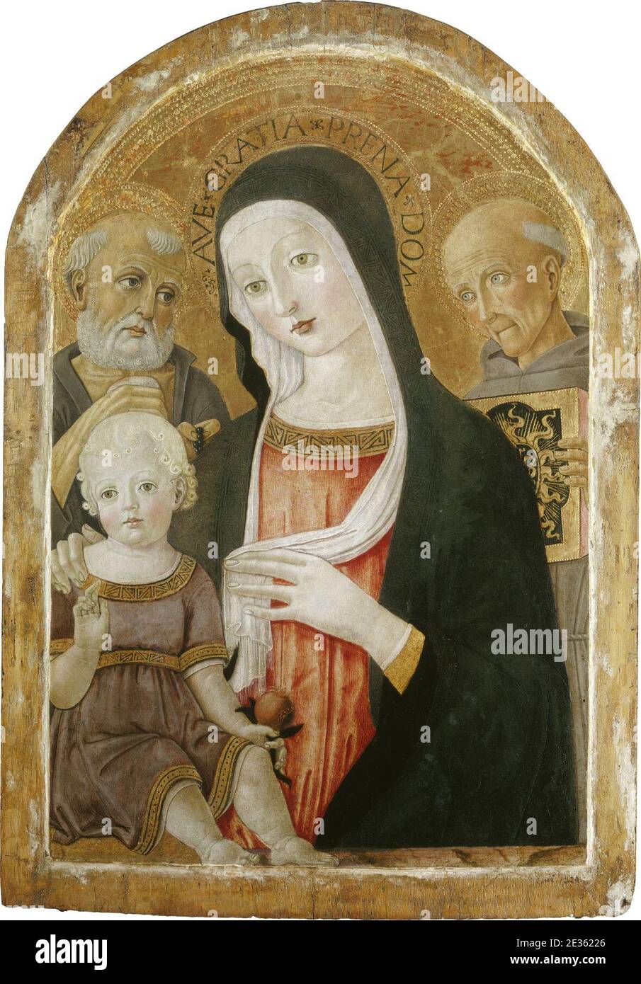 Madonna mit Kind mit dem Heiligen Hieronymus und dem Heiligen Bernardino von Siena Ü-000303. Stockfoto