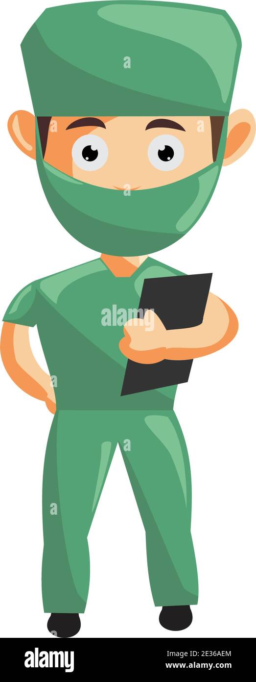 Krankenschwester Mann Krankenhaus Charakter Kleidung Gesundheitswesen Maskottchen halten Buch Stock Vektor