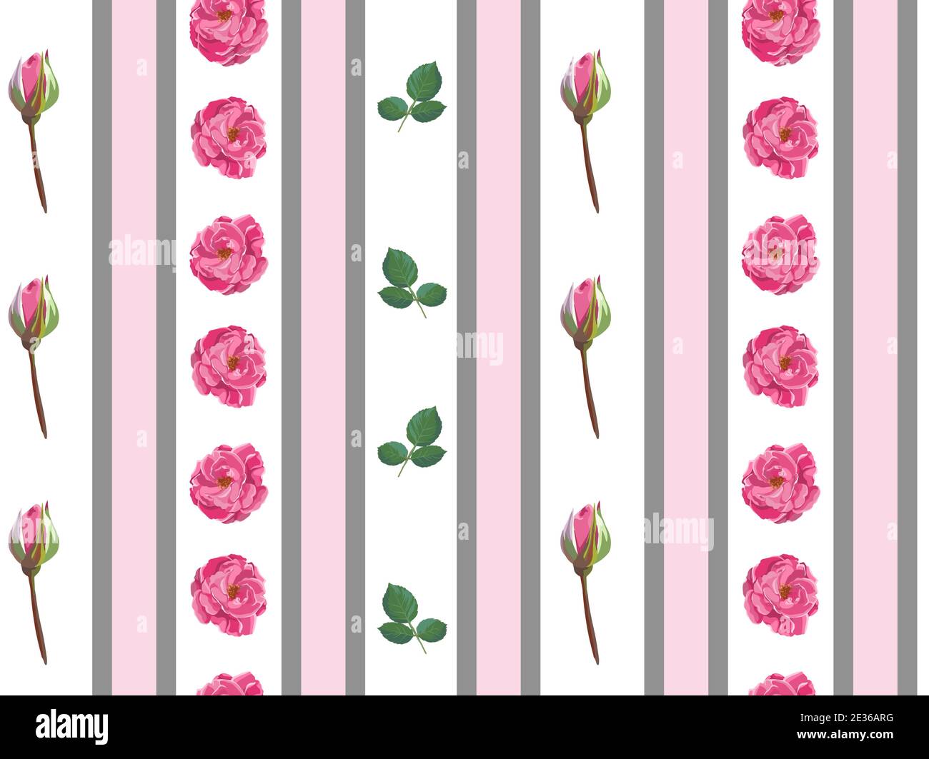 Florale Tapete mit rosa Rosen und Stielen Muster Stock Vektor